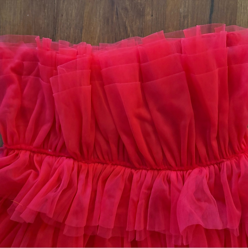 Altar'd State Strapless Red Tiered Tulle Mini Dress - Picture 4 of 6